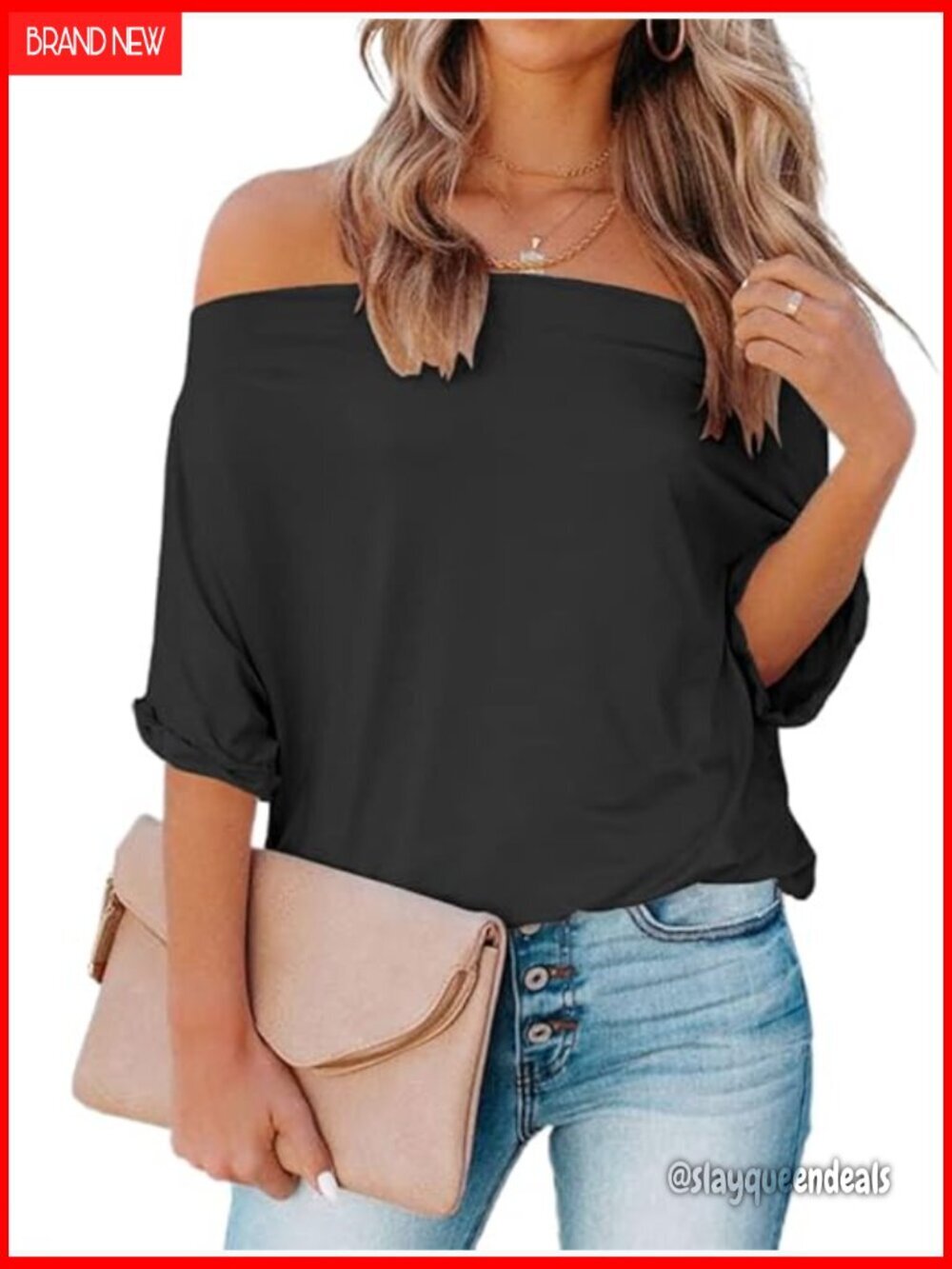 Off Shoulder Batwing Sleeve Tunic Top Loose Fit Summer Casual Blouse